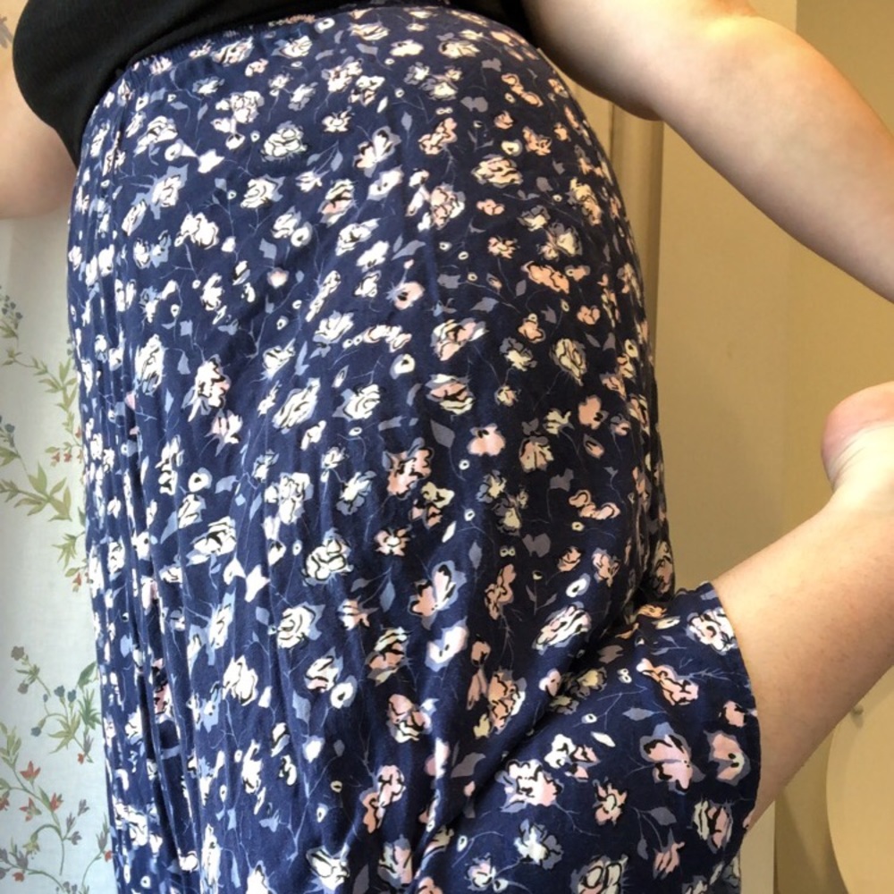 vintage floral pink and purple midi skirt